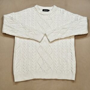 Vamtac Cable Knit Chunky Sweater Womens S Cream Fisherman Crew Oversize Preppy